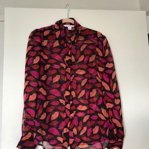 DVF Diane von Furstenberg Lips Silk Top